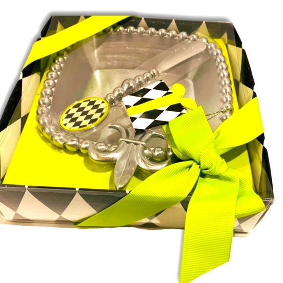 Title: Vintage Mud Pie Metal Plate with diamond checkerboard Spreader. NIB! - Picture 1 of 8